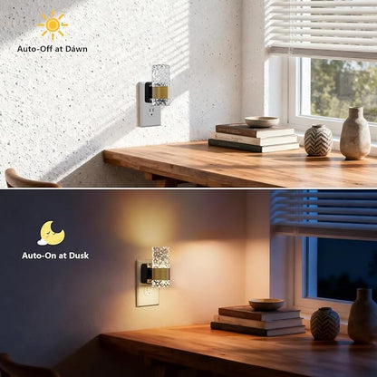 LED Night Lights Plug Into Wall, Dimmable Wall Night Lights 3000K 0-100LM Adjustable Nightlight with Gold Ambiance Lighting for Bathroom, Kitchen, Hallway, Bedroom 2 Pack