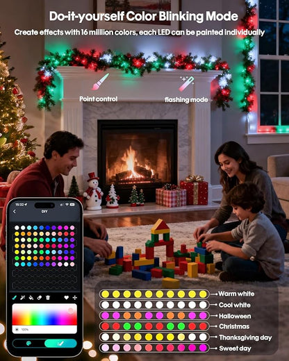 Super RGB Smart Fairy String Lights 66ft 200LEDs, Color Changing w/Remote & App Control, Multicolor Dynamic DIY RGB-IC Twinkle Light for Bedroom, Birthday, Party, Wedding Indoor Outdoor Decor