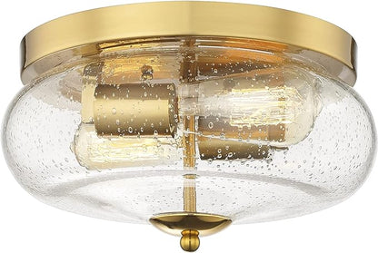 Darkaway Ceiling Light Fixtures Flush Mount, Indoor Outdoor Ceiling Light with Seeded Glass Shade for Hallway, Kitchen, Bedroom, Porch, Gold