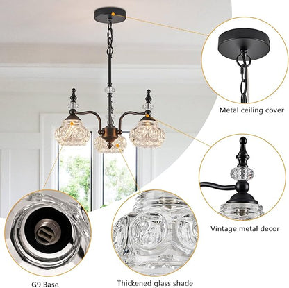 Modern 3-Light Chandeliers Black Kitchen Island Pendant Light for Farmhouse Living Room Bedroom Hotel