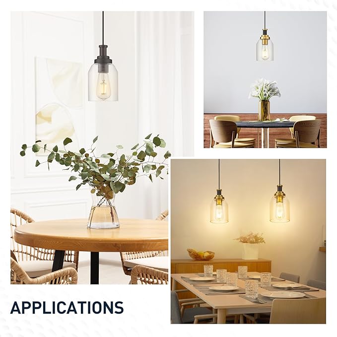 zeyu Modern Hanging Pendant Lights 2 Pack, Kitchen Pendant Lighting with Clear Glass Shade, Black and Gold Finish, ZG33M1L-2 BK+BG