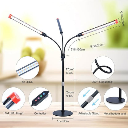 FECiDA 2026 3Head Table Top Grow Lights for Seed Starting, Indoor Plants, Bonsai, 27 Watt Power Draw, NO Need Adapter, 4/8/12/16/20H Timer, 16"-24" Height Adjustable