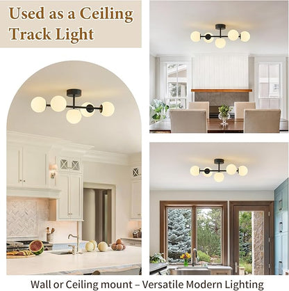 Black LED Bathroom Vanity Light: 5 Lights Mid Century Modern Milk White Glass Globe Vanity Light Fixture over Mirror - Unique Dimmable Hardwired Matte Black Bath Room Makeup Globe Wall Sconce Lighting
