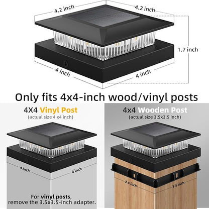 4x4 Solar Post Cap Lights 12 Pack, Fence Post Solar Lights with Warm White/Cool White, Only Fit 4x4 Wood/Vinyl Posts, Waterproof Outdoor Deck Post Light for Deck, Fence, Porch(Black)