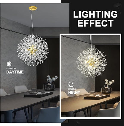 Modern Firework Gold Crystal Chandeliers,Sputnik Dandelion Chandelier Light Fixture Pendant Lighting for Dining Room,Living Room,Bedroom,Kitchen,Restaurant- 9 Lights