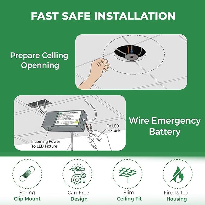 E2 LIGHTING 6 Inch Down Light with Battery Backup(2Hrs Fire-Rated), 5 CCT Tunable 2700K-5000K, Indoor Commercial and Residential Recessed Light,120-277V