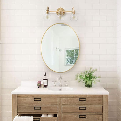 KSANA Gold Bathroom Light Fixtures, 3 Light Modern Vanity Lights Over Mirror with Globe Clear Glass Shades for Bedroom, Kitchen, Powder Room