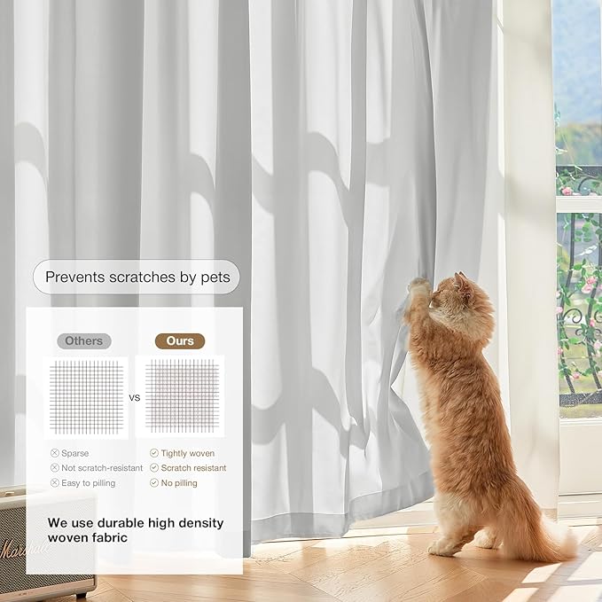 Anmao Non-See-Through Privacy Semi Sheer Curtains for Living Room 45 Inch Length 2 Panels Set, Light Filtering That Let Light in Rod Pocket Window Drapes for Bedroom, 52W x 45L, Light Grey