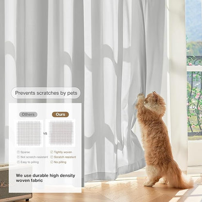 Anmao Non-See-Through Privacy Semi Sheer Curtains for Living Room 45 Inch Length 2 Panels Set, Light Filtering That Let Light in Rod Pocket Window Drapes for Bedroom, 52W x 45L, Light Grey