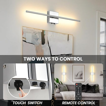 LED Wireless Battery Operated Wall Sconces, 11000mAh Rechargeable Chrome Wall Lights with Remote Control, 350°Rotate Dimmable Wall Lamp, 3 Color Temperatures, for Bedroom Living Room Hallway, 1 PCS