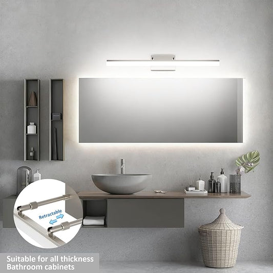 Aipsun 24 inch Modern Brushed Nickel Vanity Light Adjustable Bathroom Light Fixtures Over Mirror Rotatable Vanity Lighting 5500K