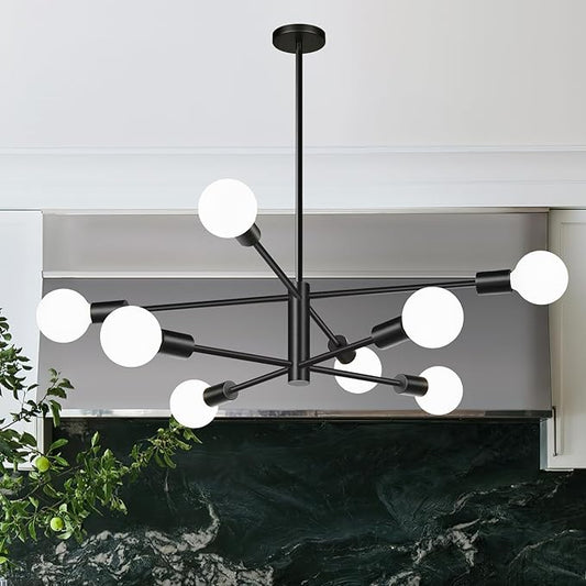 MQMQA Sputnik Chandeliers Dining Room Light Fixture (8-Light, 30-Inch), Modern Black Chandelier, Height Adjustable Mid Century Modern Chandeliers for Dining Room Kitchen Island (Bulbs Not Included)