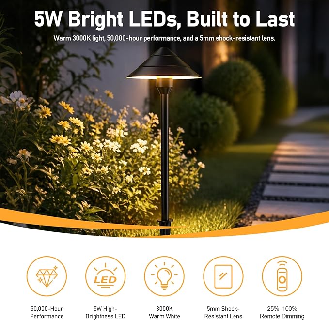 14-Light Low Voltage Landscape Lighting System, 12 Path Lights Kit+2 Spotlights, Aluminum, Plug-and-Play, IP65 Waterproof, Remote, Timer, 3000K Warm White, 140FT,72W 24V ETL Controller
