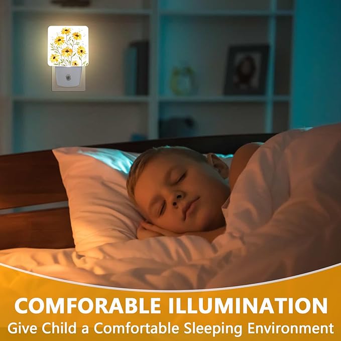 Watercolor Sunflower Night Light, Plug-into Vintage Floral Nightlight White LED Lamp, Energy Efficient Decor Desk Lamp for Bedroom Hallway Stairs Bathroom