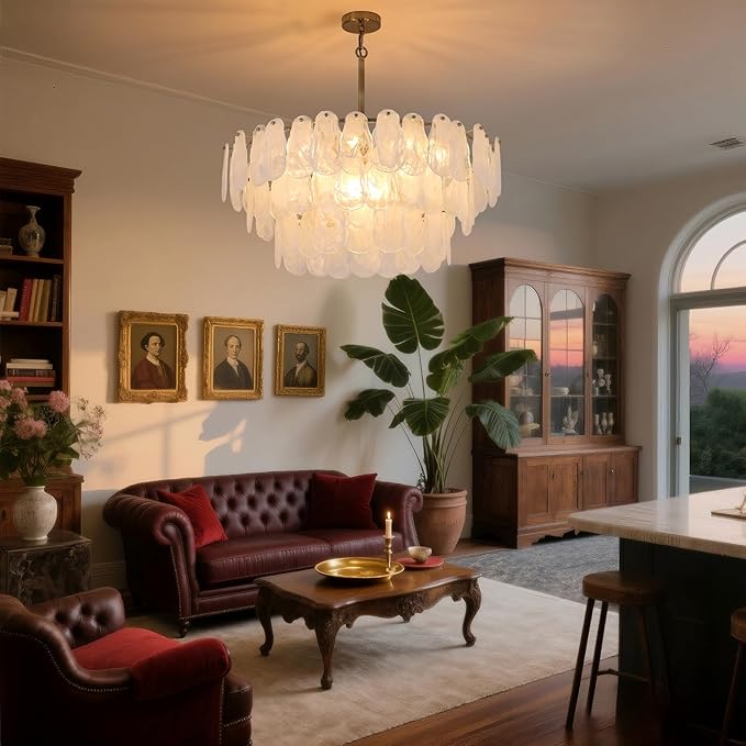 Modern Large Crystal Glass Chandelier, 31.4" Gold Luxury Hanging Pendant Light Fixture,12-Light Round Cloud Ceiling Chandeliers Lighting for Dining Room Living Room Bedroom Foyer Stairway, E12