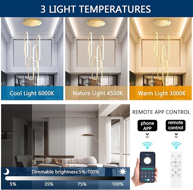 High Ceiling Long Chandelier for Staircase Modern LED Chandeliers for Dimmable Flush Mount High Villa Foyer 2700k-6000k