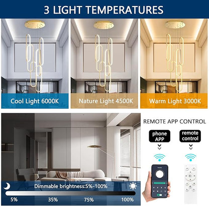 High Ceiling Long Chandelier for Staircase Modern LED Chandeliers for Dimmable Flush Mount High Villa Foyer 2700k-6000k