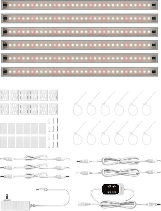 T5 Smart Grow Light for Indoor Plants,3500K Full Spectrum LED Plant Light Strips with 3/9/12H Auto Timer,Stepless Dimming,Modular Design，Plug and Play (White, 6 Pack)