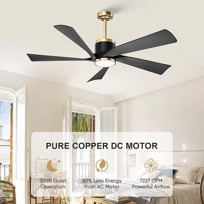 TXCSLY 52'' Ceiling Fans with Lights, Modern Ceiling Fan with Remote Control, Indoor Outdoor Ceiling Fan for Living Room, Bedroom, 5 Blade, 3 Color Temperature, Dimmable (Black & Gold)