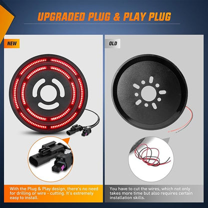 Nilight Spare Tire Brake Light Red Double Row LED Ring 3rd Third Stop Rear Wheel Lights Plug and Play Fit for 2018 2019 2020 2021 2022 2023 2024 2025 2026 Jeep Wrangler JL