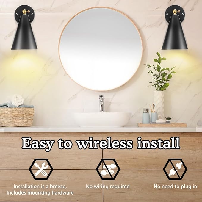 Battery Operated Wall Sconce, Wireless Wall Lights Set of 2, 13 RGB Colors Dimmable Battery Powered Wall Lamp Fixture with Remote Control, Memory Function, Auto Timer for Bedroom, Living Room, Hallway