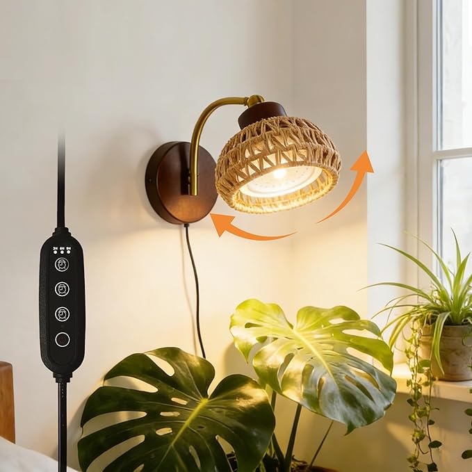 Hanging Grow Lights for Indoor Plants, Wall Grow Light with Adjustable Beam Angle (15°-75°), 3H/6H/9H Auto Cycle Timer, 18W Full Spectrum, 16FT Power Cord for Tall Plants, Flowers and Potted Trees