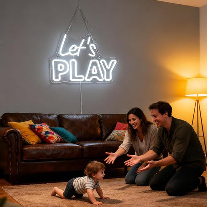 "Let's Play" Playful Neon Light - Fun & Engaging LED Wall Art for Game Room, Playroom, Kids Bedroom or Family Room Decor, Dimmable USB, Inviting Gift for Gamers, Kids & Families