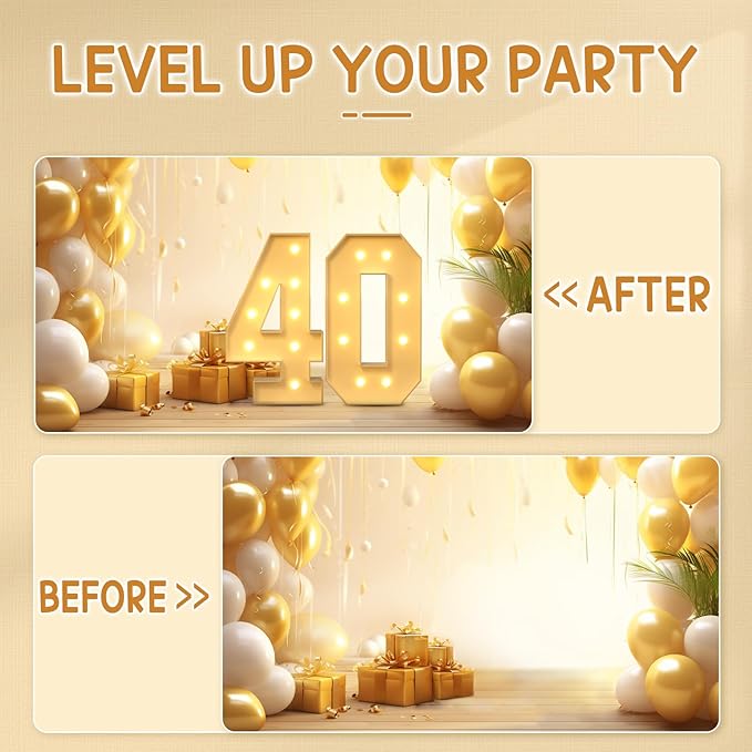imprsv 3FT 40 Light Up Numbers Large Marquee Numbers, Big Numbers 40 with Lights 40th Birthday Anniversary Decorations for Women Men