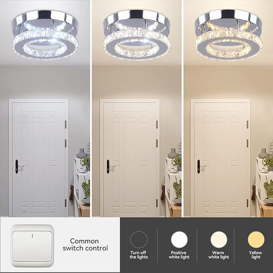 Modern Mini Led Crystal Chandelier Semi Flush Mount Crystal Pendant Ceiling Light for Bedrooms Dinning Rooms Hallway (Multicolor)