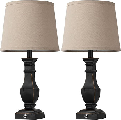 ROTTOGOON Dimmable Table Lamps Set of 2, Rustic Farmhouse Table Lamps for Living Room Bedroom, Bedside Desk Lamps for end Tables, Touch Lamps for nightstand, 9W Bulbs Included, 22", Black