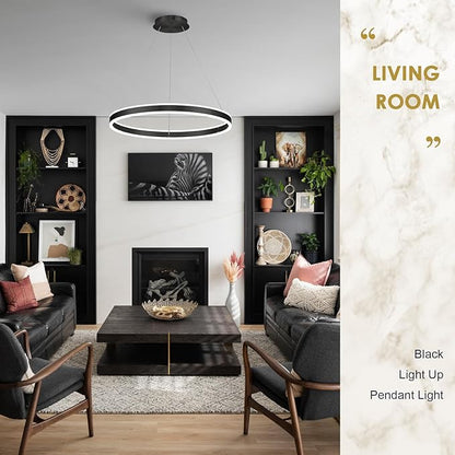 Modern LED Ring Chandelier 1-Ring 23.6" Remote Control Ceiling Pendant Lighting Fixture for Dining Room Living Room Dimmable 40W Upward and Downward Lighting