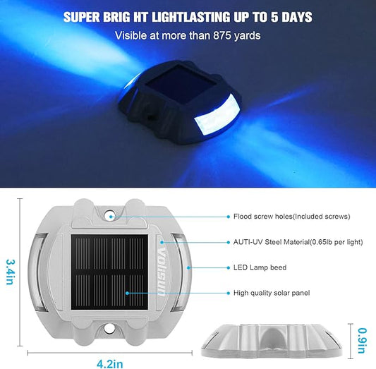 VOLISUN Solar Deck/Dock Lights, 20-Pack Led IP68 Waterproof Outdoor Warning Step Lights for Driveway Sidewalk Garden Pathway Yard (Blue, Auto On/Off