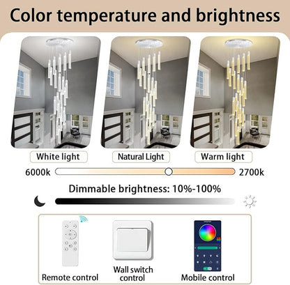 Large 20-Light Silver Crystal Chandelier, Modern Dimmable LED Height Adjustable Pendant Light, Luxury Hanging Fixture for High Ceilings, Foyer, Staircase, Hotel Lobby