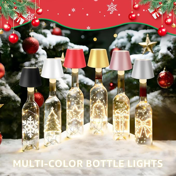 uuffoo Wine Bottle Lamps Wireless 8 Colors, 4000mAh Rechargeable Bottle Lights Cordless with Touch Dimming, Lamp Kit for Whiskey Liquor Bottles for Party Restaurant Home Bar Decor (1PC Black)