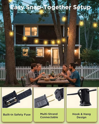 VOLIVO 100FT Outdoor String Lights for Patio, Waterproof Hanging Lights with 35+1 Shatterproof ST38 Edison Bulbs, Dimmable & Connectable Outside String Light for Backyard, Deck, Porch, Balcony