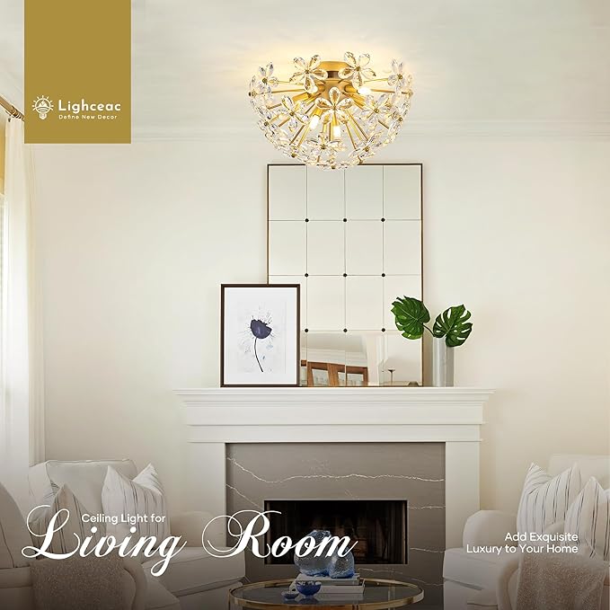 17" Modern Gold Crystal Sputnik Chandelier for Dining Living Room Glam Luxury Petal Hemisphere Chandelier 7-Light for Foyer Hallway Elegant Pendant Ceiling Light Fixtures for Kitchen Bedroom