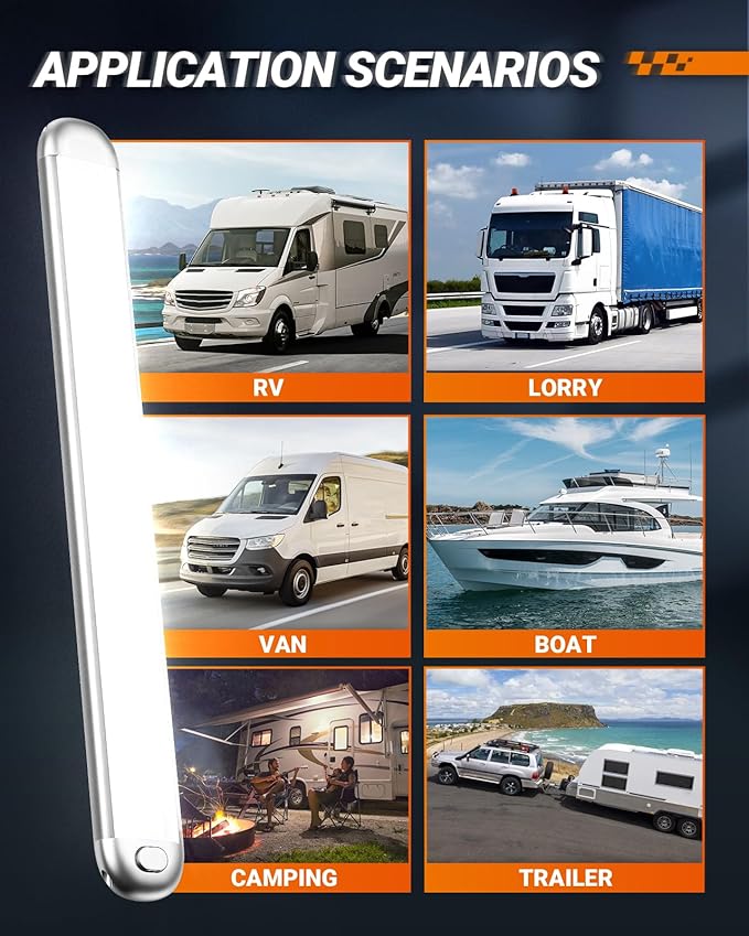 SEALIGHT 12V LED Interior Light Bar | 1500LM 8W 12v LED Light Strip 6200K White with ON/Off Switch | Camper Lights Fixture for Truck Van RV Trailer Cargo Cabient Motorhome Lorry (Pack of 8)