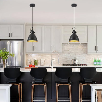 Farmhouse Pendant Lights Kitchen Island, 8.6 inches Matte Black Pendant Light Fixtures, Industrial Kitchen Pendant Lighting, Modern Hanging Light Fixture for Kitchen Sink Dining Room, 2 Pack