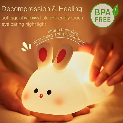 YR YRHH-PET Cute Bunny Night Light, Squishy Rechargeable Bunny Lamp Kids Easter Gift, Big Face Rabbit Decor, Mom or College Girl Gifts, Dimmable Bunnies, Nursery Touch Nightlight, Safe Silicone