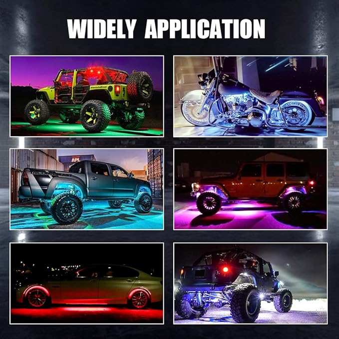 RGB LED Rock Lights for Trucks, 8 Pods Rock Lights with App/Remote Control/Music Mode, Multilcolor Neon Underglow Wheel Well Light for ATV Pickup Off Road RZR UTV Golf Car Trailer Boat