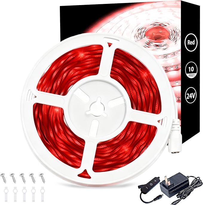 Red 10 Foot Led Lights Strip Indoor Rope Lights Easy DIY Cuttable Strip Lights for Wine Cabinet Bar Room Bathroom Living Room Kitchen Ceiling Wall Vanity Mirror Decor
