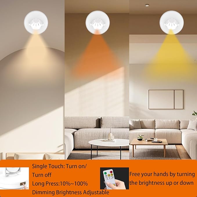 Wireless LED Spotlight Indoor, Rechargeable Uplighting with Remote Dimmable, Tree Spotlight Battery Powered Ceiling for Artwork Picture Painting Plant, 2Pack