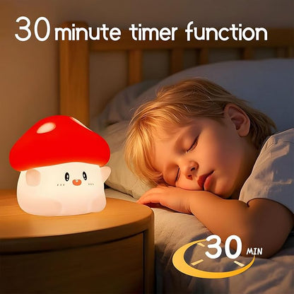 Mushroom Night Light Color Changing, 50Hrs Mushroom Lamp, Tap Control 2 Brightness & Timer, Rechargeable Squishy Night Lamp for Kids Adults, [Mothers Day Gifts]
