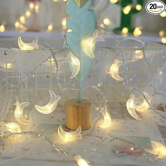 Moon String Lights Ramadan Decor, Outdoor LED String Lights 10Ft 20 LED Battery Operated Fairy Lights for Wedding Garden Decoration,Party Festival Lights, Christmas Thanksgiving Decor