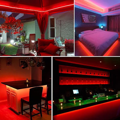 20ft 12V 360 LED Red Strip Light, Flexible Cuttable Non-Waterproof for Indoor Party Decoration, with Power Supply & Dimmer.