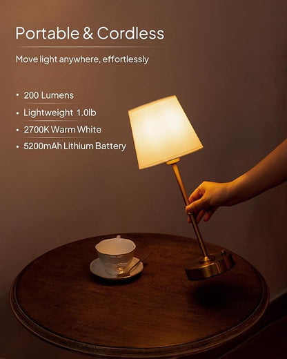 EppieBasic Cordless Table Lamp Rechargeable: Fast Charging & Long Lasting - 2700K Warm Light Samll Vintage Gold Lamps for Women Housewife - Dinning Living Room Bedroom