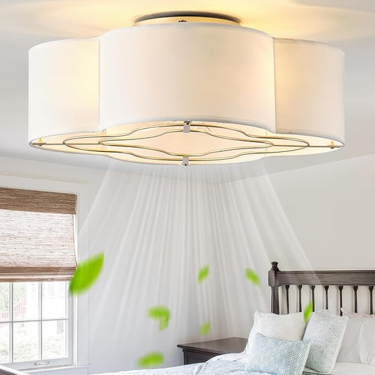 Caged Ceiling Fan with Light, Boho Flush Mount Ceiling Fan with Lights Remote Control, Rattan with 6 Speeds for Bedroom, Living Room, Foyer, Nursery