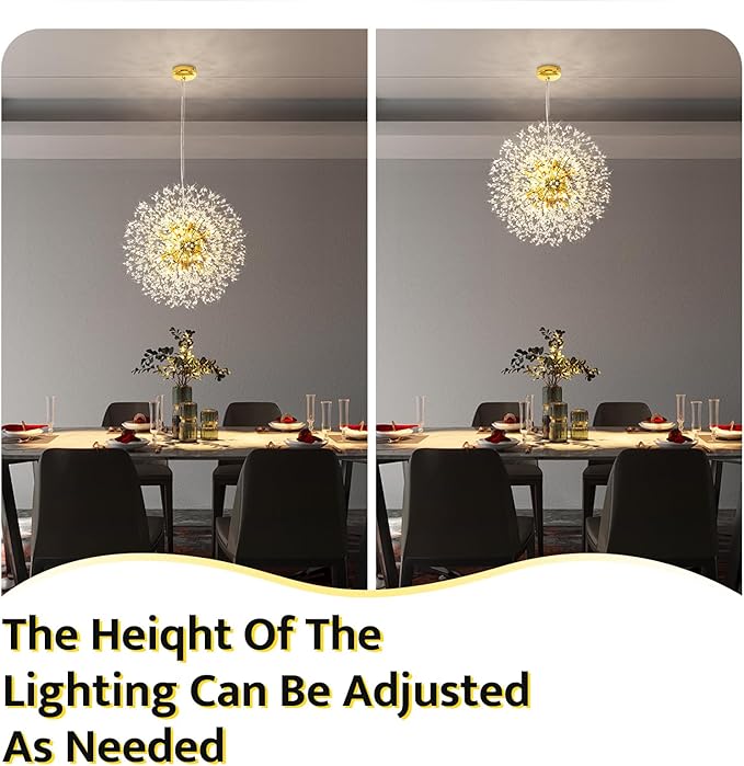 Qamra Modern Crystal Gold Chandeliers, Firework Dandelion Sputnik Chandelier Light Fixture Pendant Lighting for Dining Room, Bedroom, Kitchen, Living Room(16-Light, Gold)