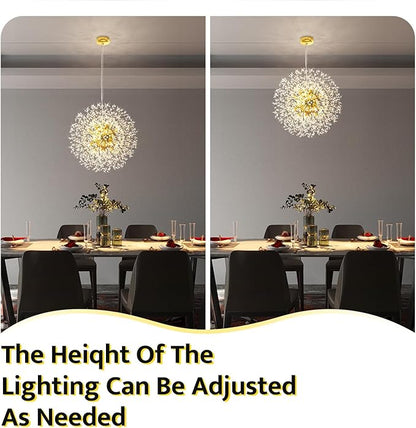 Qamra Modern Crystal Gold Chandeliers, Firework Dandelion Sputnik Chandelier Light Fixture Pendant Lighting for Dining Room, Bedroom, Kitchen, Living Room(16-Light, Gold)