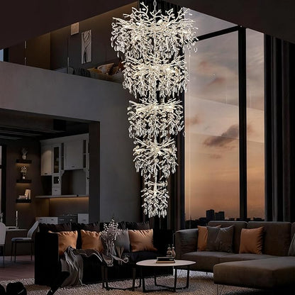 Modern Tree Branch Crystal Chandelier 102" Sliver Luxury Large Pendant Lighting 28-Light Contemporary K9 Crystal Chandeliers for Dining Room Kitchen Living Room Foyer Entryway (Sliver, H102"-Round)
